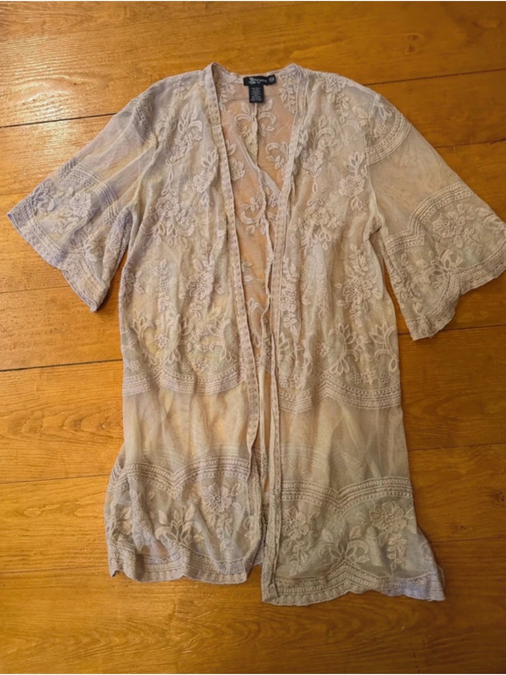 Miss Chievous Light Taupe Lace Open-Front Tunic